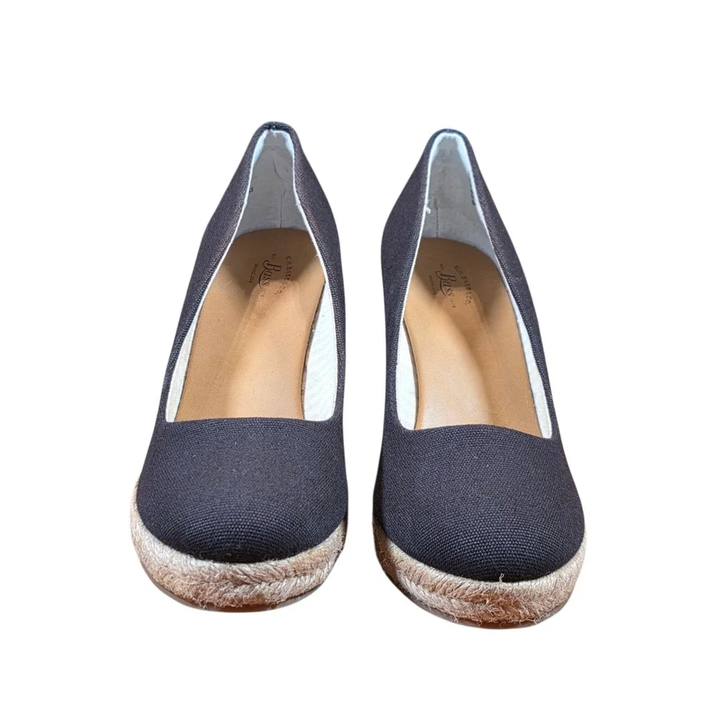 GH Bass‎ Kester Black Canvas Espadrille Wedge Pumps Womens 8.5M